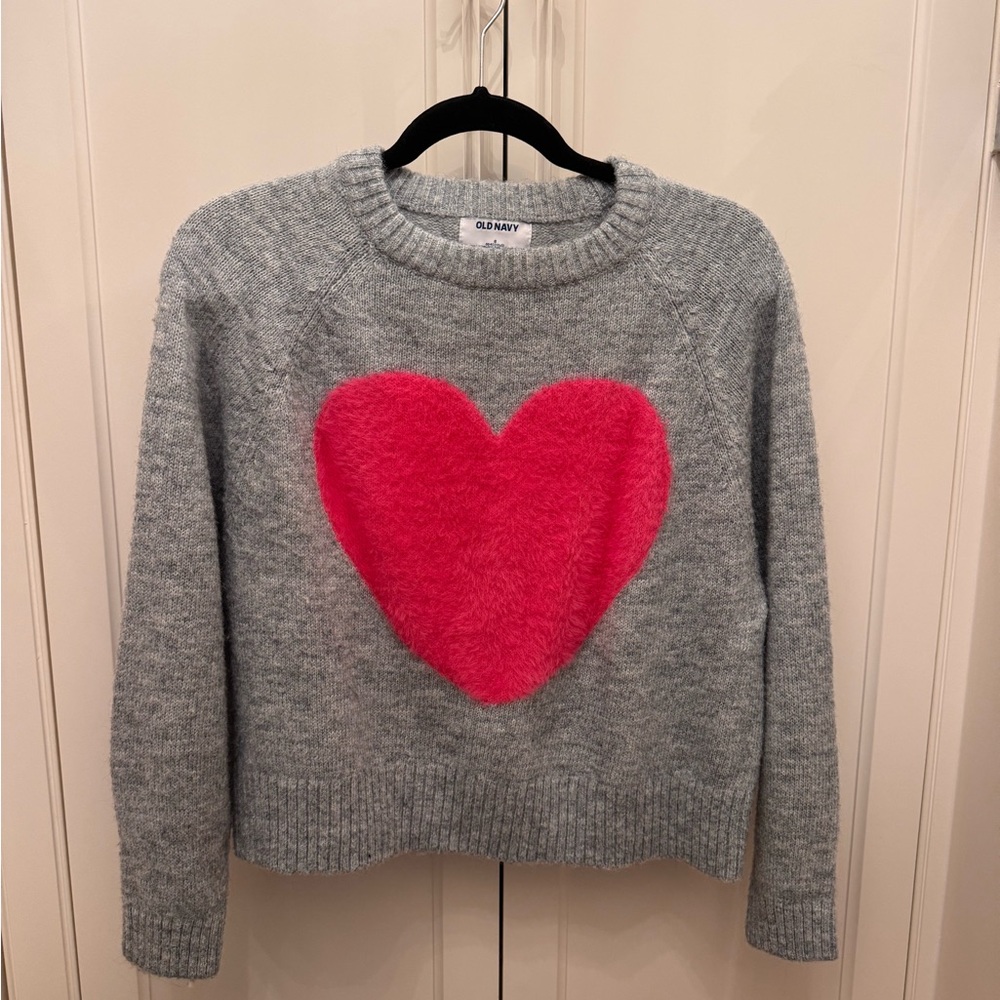 Old Navy Gray Sweater with Bright Pink Heart